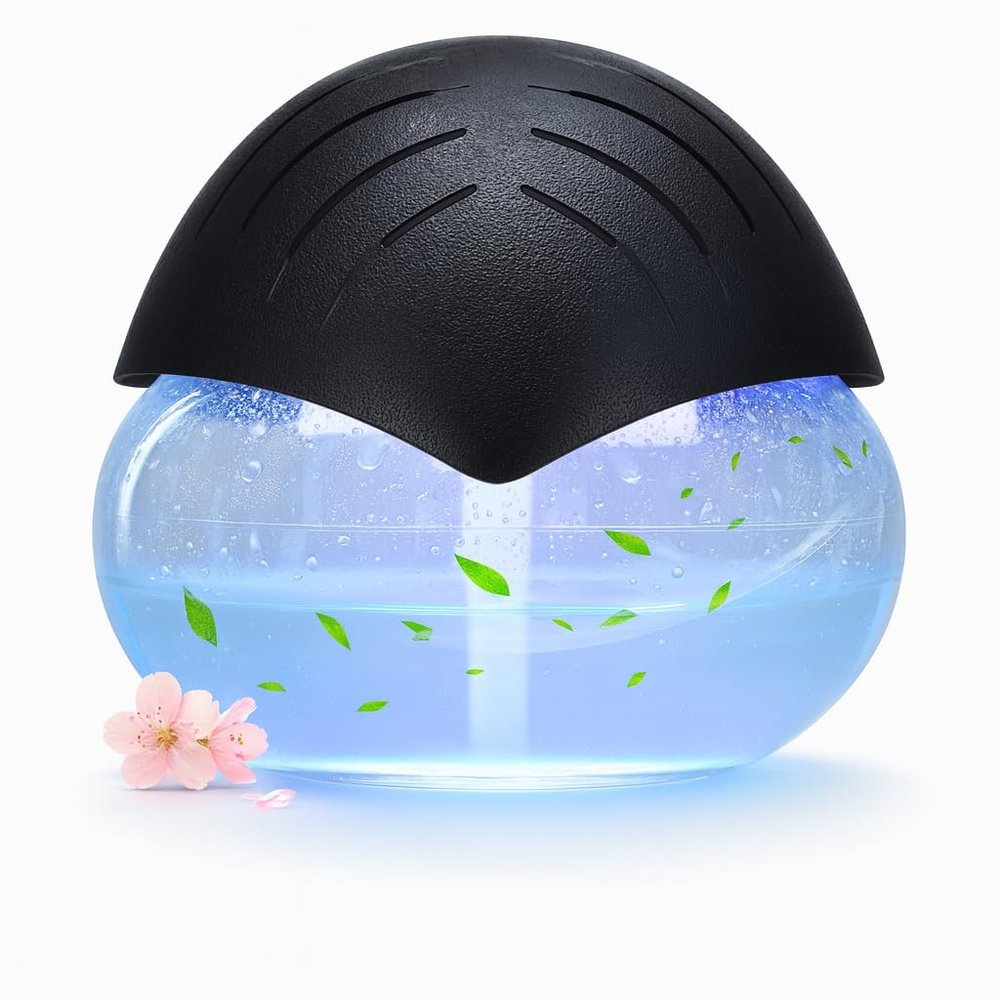 Air Aroma Diffuser - Colorful Night Light and Soothing Water Flow Sound - Suitable for Children, Pets and Smokers - Suitable for Home, Office - 3 x 10 ml Essential Oil Aroma Freshener - Black