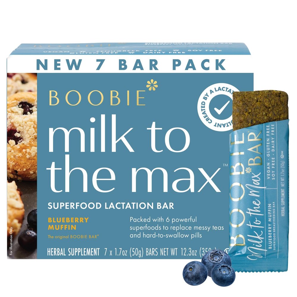 Boobie Bar Superfood Blueberry Muffin Lactation Bar for Breastfeeding Moms to Increase Milk Supply | #1 Selling Lactation Snack Bars | Vegan, Fenugreek-Free, Gluten-Free, Dairy-Free (7 Bars)