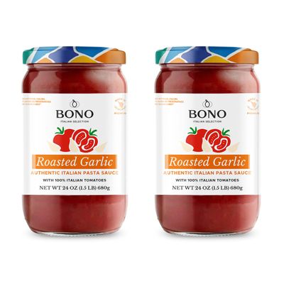 Bono Authentic Italian Pasta Sauce | Made in Tuscany with 100% Italian Tomatoes | No Artificial Colors, No Sugar Added, 24 oz (Pack of 2) (Roasted Garlic)