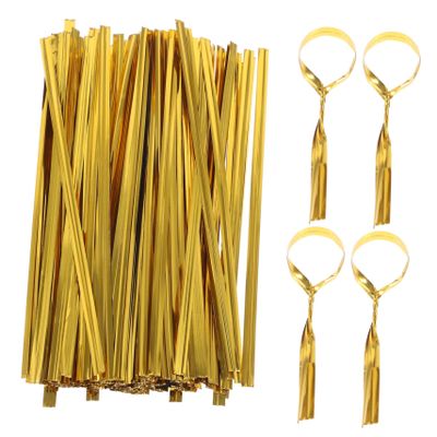BCOATH 2400pcs Gold Candy Bag Ties Cellophane Sealed Pouches Drawstring Wrapping Ties for Treat Bags Bread Holiday