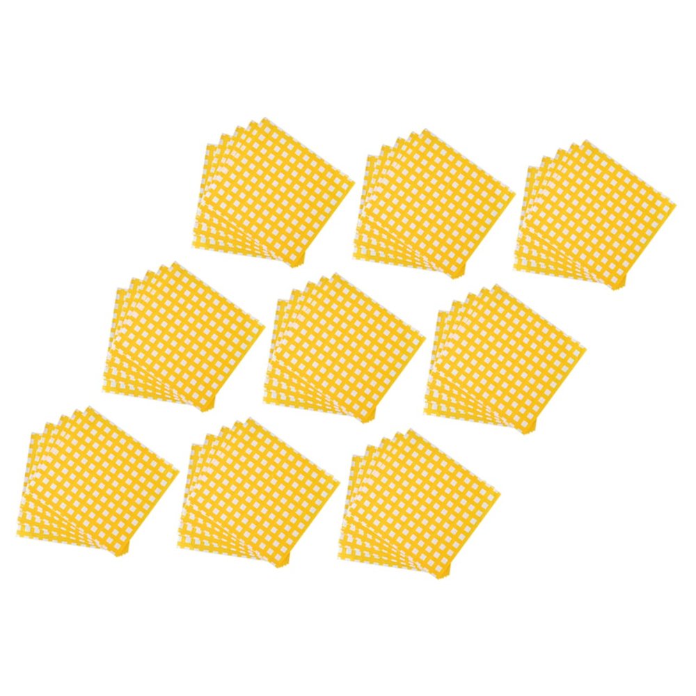 Unomor 100pcs Yellow Plaid Kraft Paper Sandwich Bags Grease-resistant Wrapping Paper for Cafes