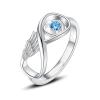 BIAIHQIE Wing Cremation Ring for Ashes Memorial Urn Jewelry Human Pet Ash Holder Stainless Steel Inlaid Crystal Funeral Keepsake-6-Light Blue view 1