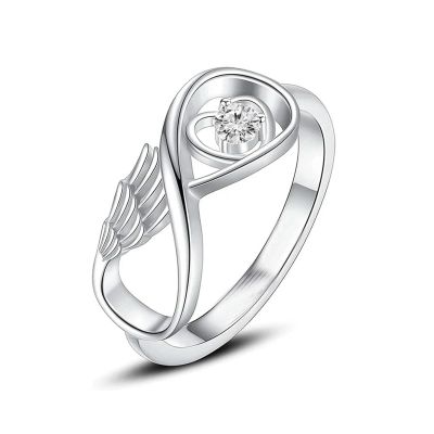 BIAIHQIE Wing Cremation Ring for Ashes Memorial Urn Jewelry Human Pet Ash Holder Stainless Steel Inlaid Crystal Funeral Keepsake-7-Silver