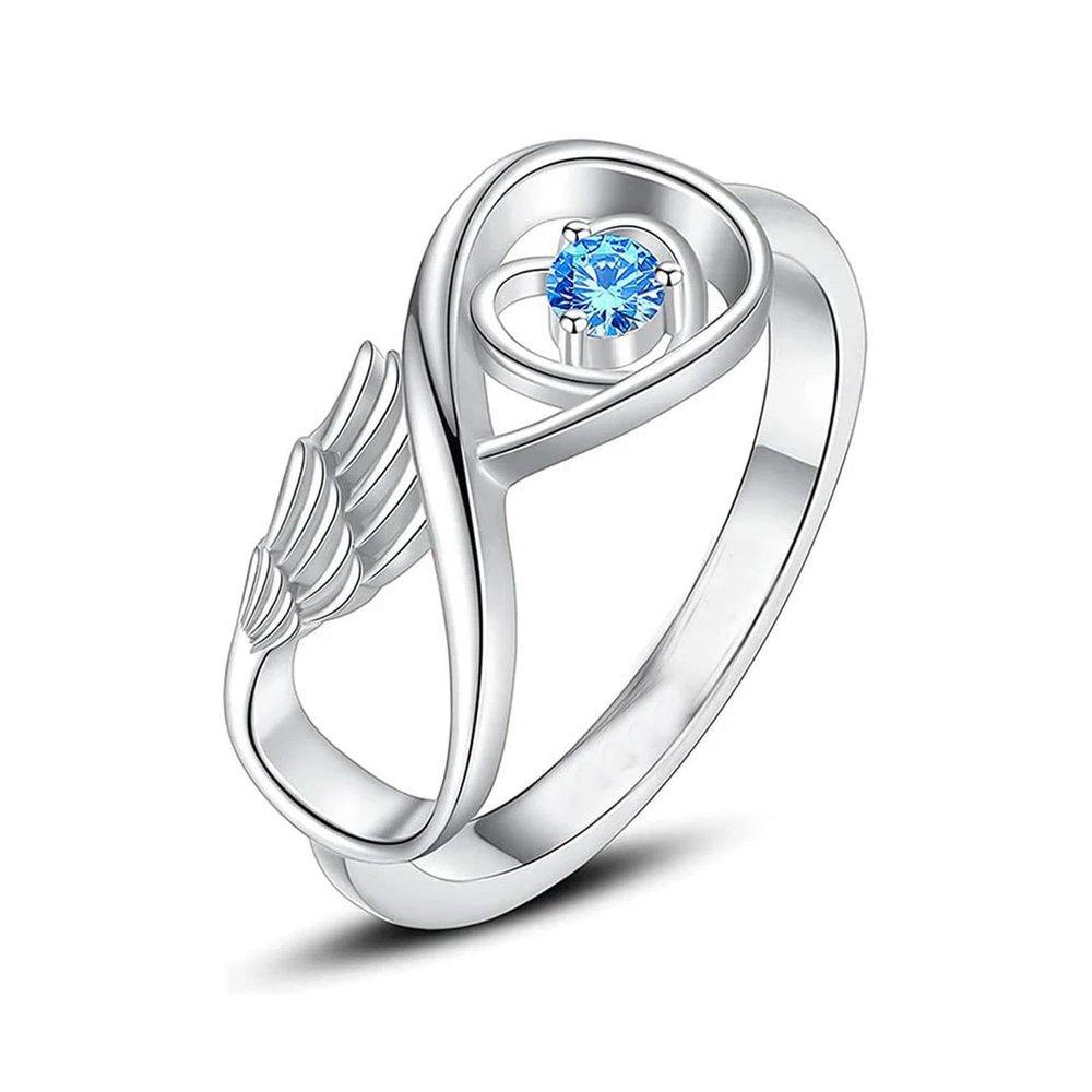 BIAIHQIE Wing Cremation Ring for Ashes Memorial Urn Jewelry Human Pet Ash Holder Stainless Steel Inlaid Crystal Funeral Keepsake-8-Light Blue