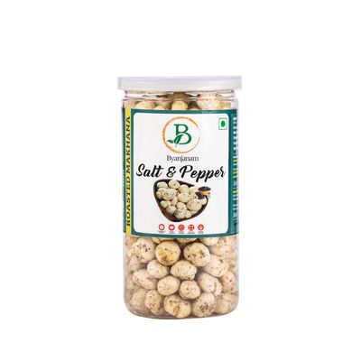 Byanjanam Roasted Makhana, Salt & Pepper Roasted Makhana (Foxnuts/Lotus Seeds) Rich in protein and fiber Ready-to-eat snack Ideal for snacking