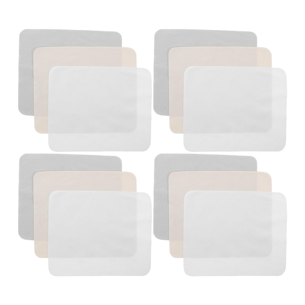 COOLHIYA 12pcs Suede Lens Cleaning Cloths for Eyeglasses Jewelry Screens Soft Lint Wipes for Polishing and Smudge Removal in Beige Gray and White