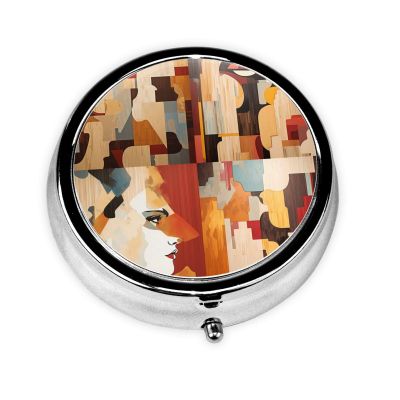 Abstract Art Paintings Round Mini Pill Box, 3 Compartment Pill Box, Portable Pill Box, can be Put into Wallet, Pocket, Light and Convenient