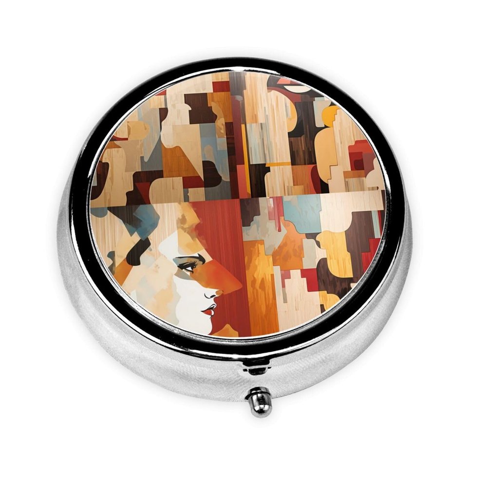 Abstract Art Paintings Round Mini Pill Box, 3 Compartment Pill Box, Portable Pill Box, can be Put into Wallet, Pocket, Light and Convenient