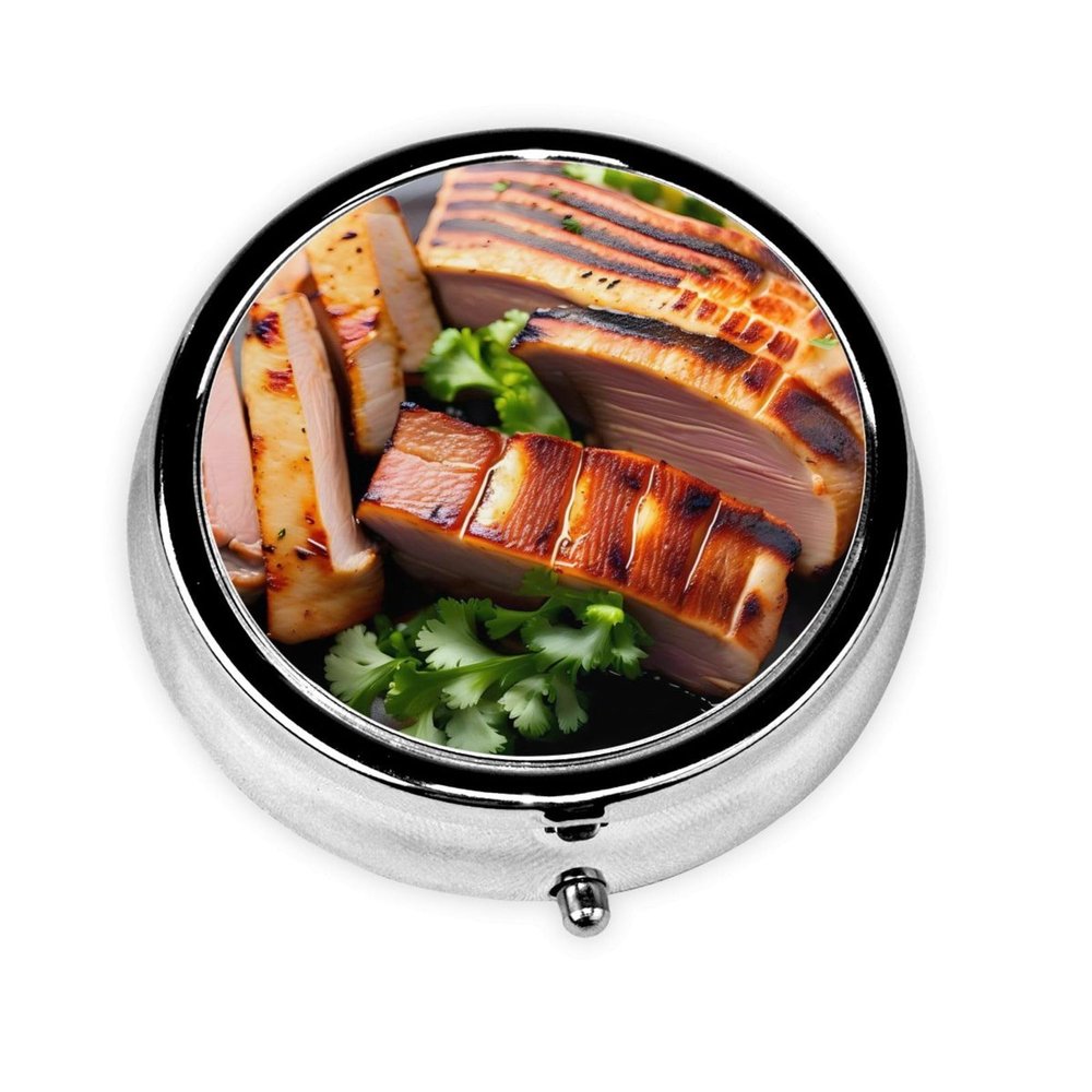 Golden Roast Round Mini Pill Box, 3 Compartment Pill Box, Portable Pill Box, can be Put into Wallet, Pocket, Light and Convenient