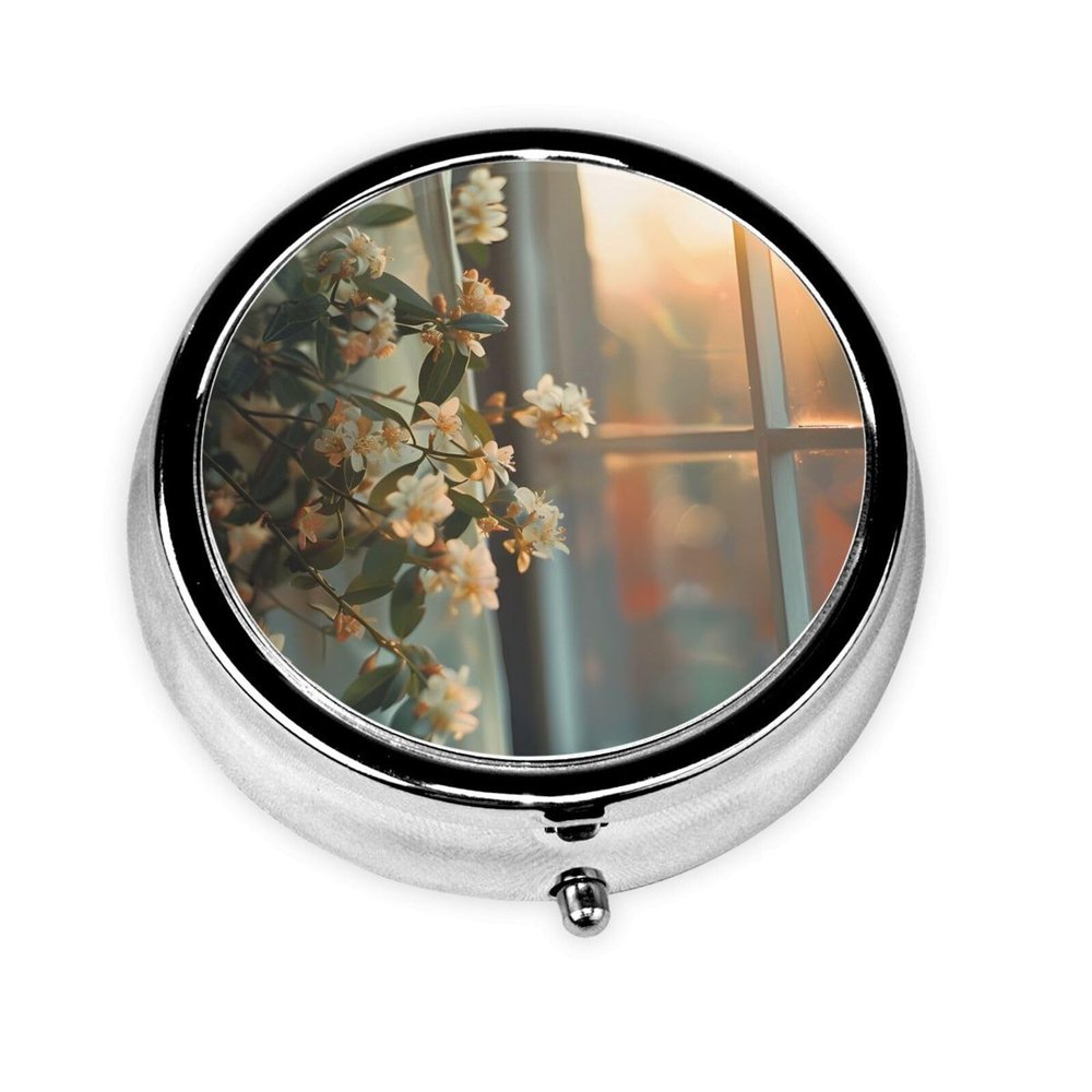 All Lights on fire Round Mini Pill Box, 3 Compartment Pill Box, Portable Pill Box, can be Put into Wallet, Pocket, Light and Convenient