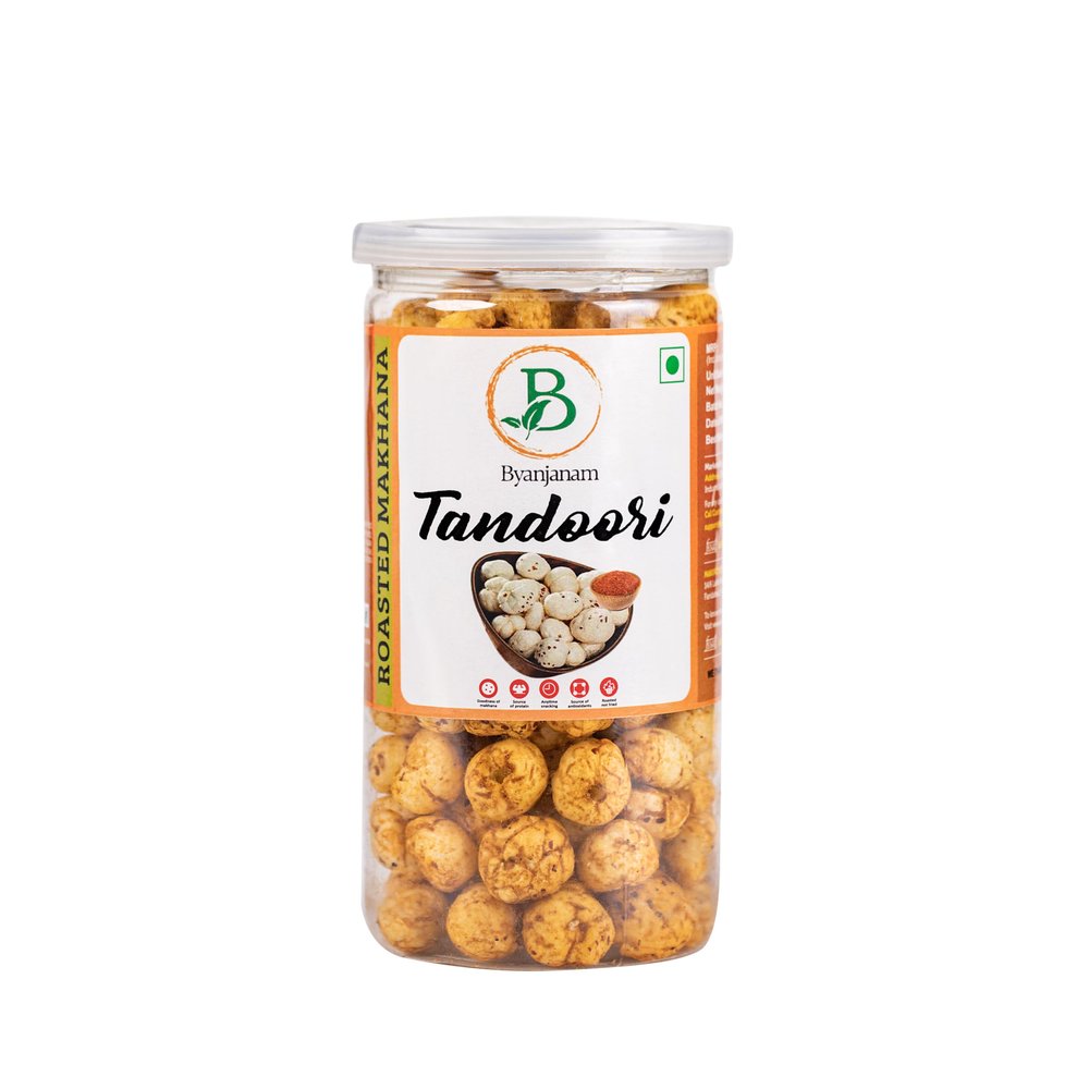Roasted Makhana (Foxnuts/Lotus Seeds), Water Lily Pops, Delicious Flavors, Rich in Protein and Fiber, Crunchy Superfood Snack Popped Lotus Seed (140 GM, Tandoori)