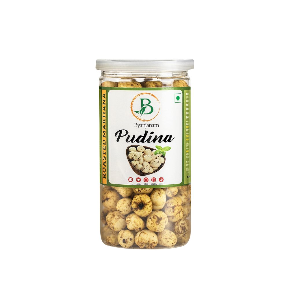 Roasted Makhana (Foxnuts/Lotus Seeds), Water Lily Pops, Delicious Flavors, Rich in Protein and Fiber, Crunchy Superfood Snack Popped Lotus Seed (140 GM, Pudina)