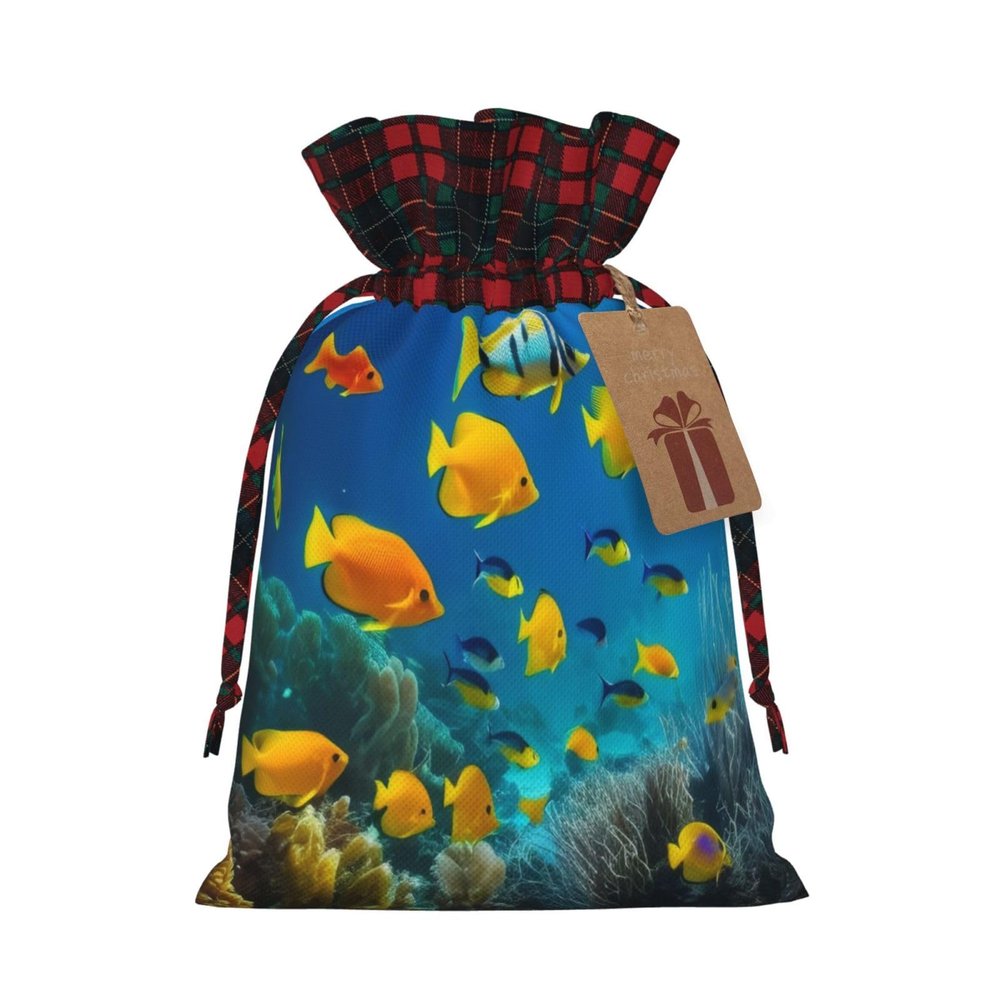 WEFFGDCFG Christmas Drawstring Gift Bags - Colorful Fish - Xmas Santa Sacks Bags, Candy Bag, Present Wrapping Bag, Christmas Ornaments, New Year, Holiday Party Goodies