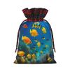 WEFFGDCFG Christmas Drawstring Gift Bags - Colorful Fish - Xmas Santa Sacks Bags, Candy Bag, Present Wrapping Bag, Christmas Ornaments, New Year, Holiday Party Goodies view 2