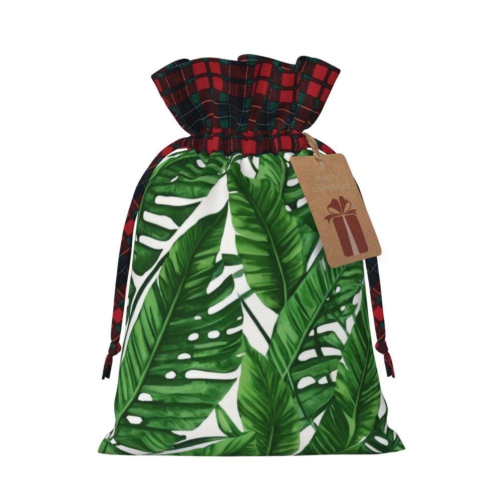 WEFFGDCFG Christmas Drawstring Gift Bags - Banana Leaf Green - Xmas Santa Sacks Bags, Candy Bag, Present Wrapping Bag, Christmas Ornaments, New Year, Holiday Party Goodies