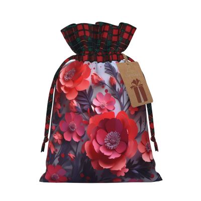 WEFFGDCFG Christmas Drawstring Gift Bags - Red Flowers - Xmas Santa Sacks Bags, Candy Bag, Present Wrapping Bag, Christmas Ornaments, New Year, Holiday Party Goodies