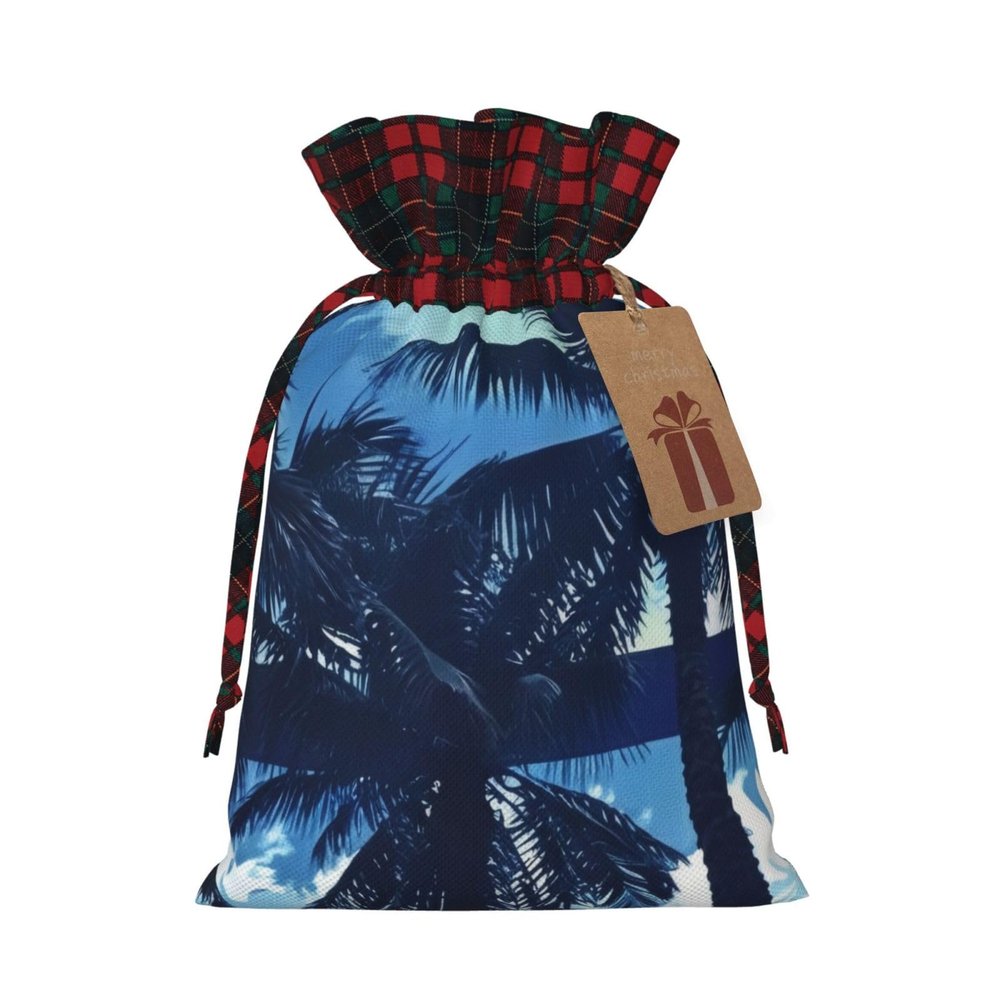 WEFFGDCFG Christmas Drawstring Gift Bags - Palm Tree Blue - Xmas Santa Sacks Bags, Candy Bag, Present Wrapping Bag, Christmas Ornaments, New Year, Holiday Party Goodies
