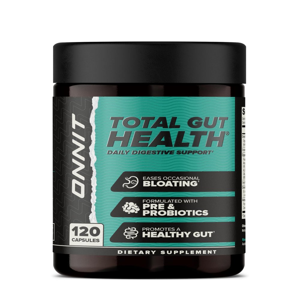 ONNIT Total Gut Health Daily Digestive Support, IGEN Non-GMO Tested Digestion Supplement for Women and Men with 7 Strains of Probiotics, Prebiotics, Enzymes and Betaine HCL, 120 Count