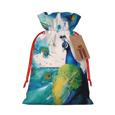 WEFFGDCFG Christmas Drawstring Gift Bags With Tags - Cute Peacock - Xmas Santa Sacks Bags, Candy Bag, Present Wrapping Bag, Christmas Ornaments, New Year, Holiday Party Goodies