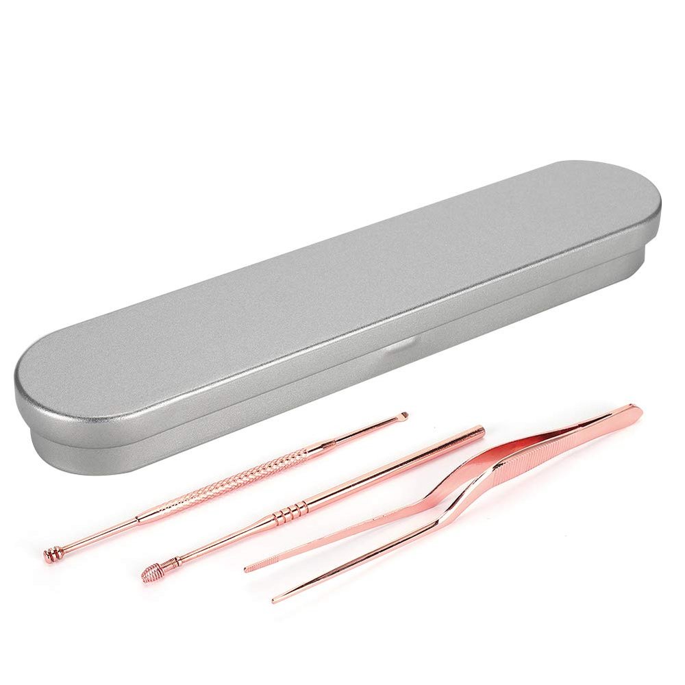 3-Piece Stainless Steel Ear Pick Double Head Ear Lard Remover Curette Tweezers Set Beauty Tool For Ear Picking With Spiral