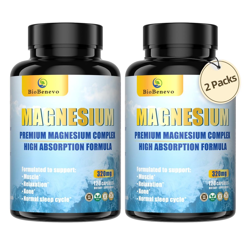 5-in-1 Magnesium Complex | 320mg of Magnesium Glycinate, Malate, Citrate | Support for Sleep, Muscle Relaxation, and Energy Metabolism | High Absorption | Vegan, Non-GMO | 120 Capsules (2 Packs)