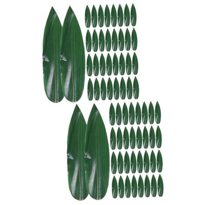 BIUDECO 200pcs Japanese Sushi Plate Decor Bamboo Leaves Mat Green Leaves Decor for Restaurant