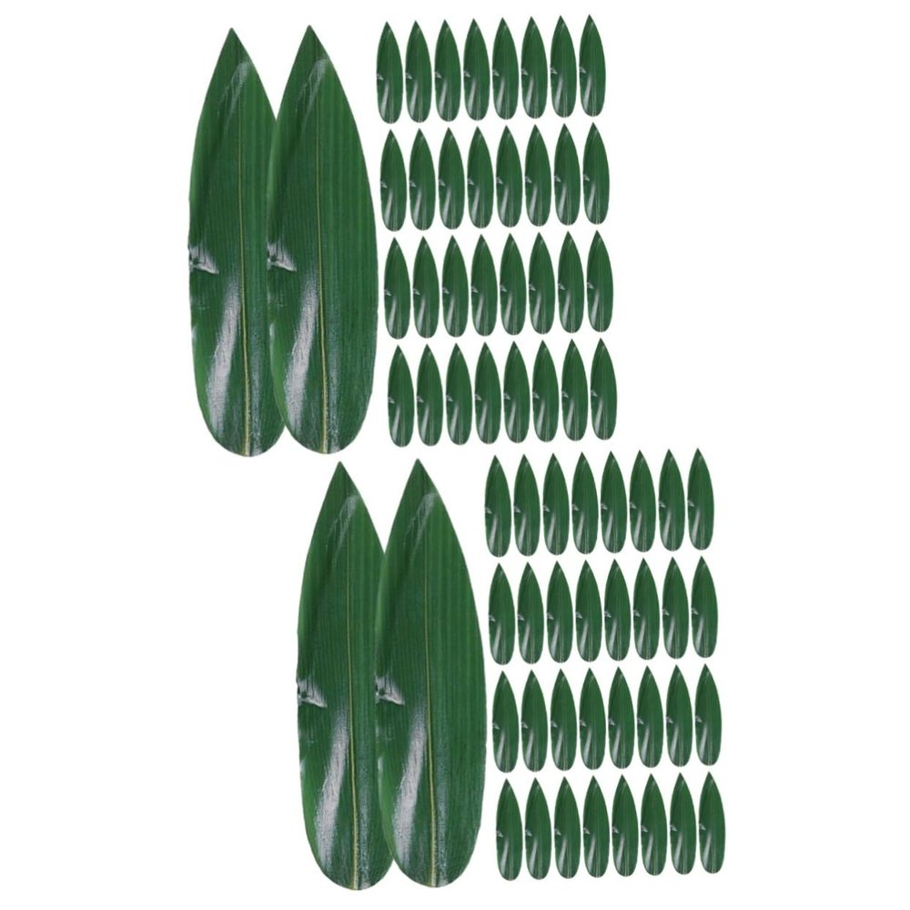 BIUDECO 200pcs Japanese Sushi Plate Decor Bamboo Leaves Mat Green Leaves Decor for Restaurant