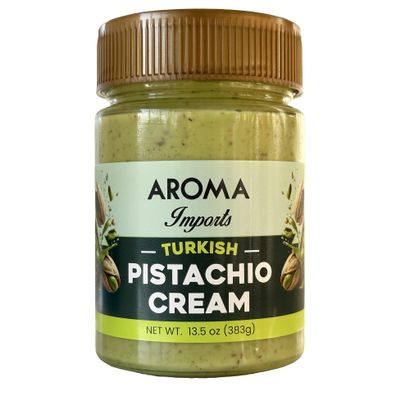 Aroma Imports Turkish Pistachio Cream 13.5 Ounce (383g) | Crunchy Artisinal Turkish Pistachio Paste Nut Butter Spread