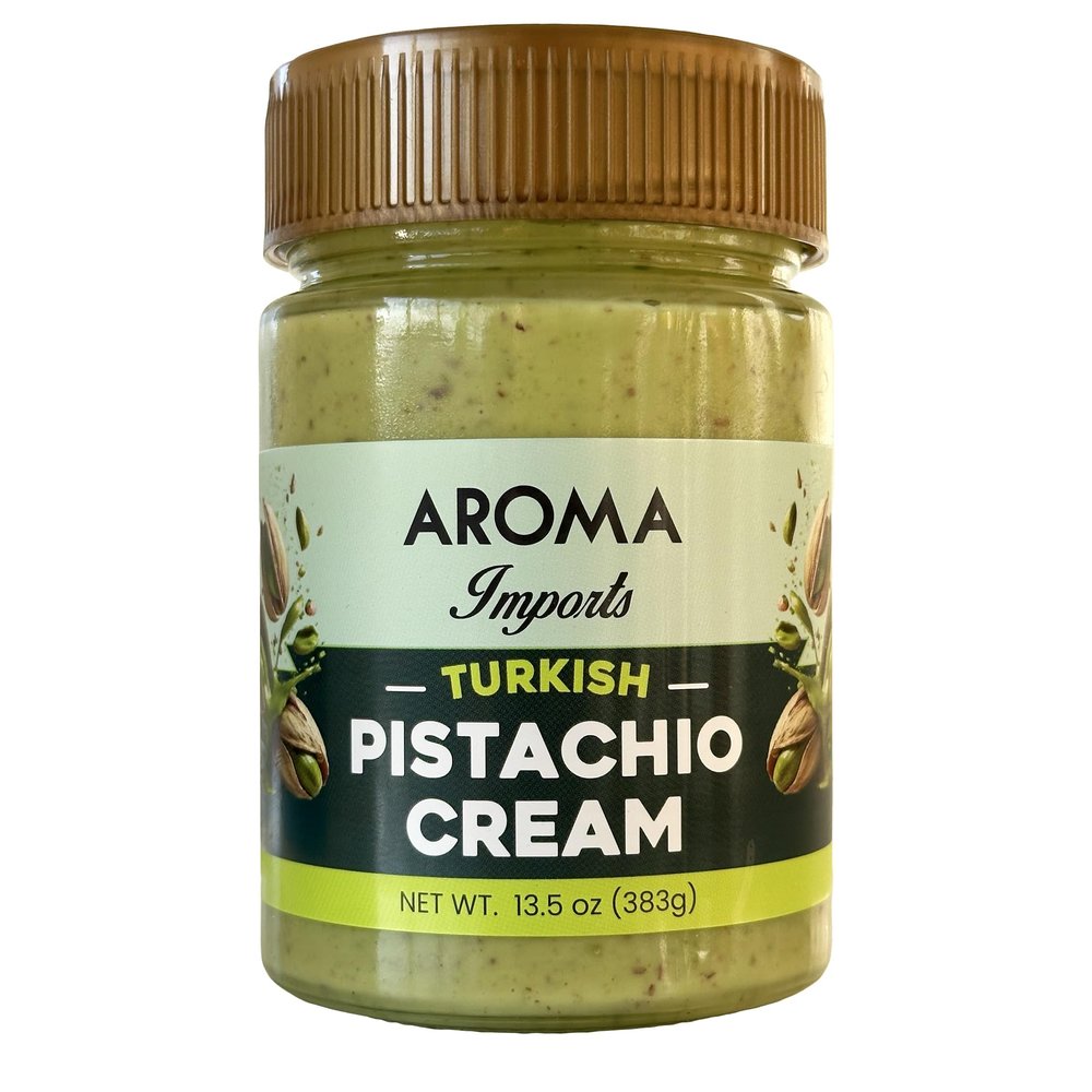 Aroma Imports Turkish Pistachio Cream 13.5 Ounce (383g) | Crunchy Artisinal Turkish Pistachio Paste Nut Butter Spread