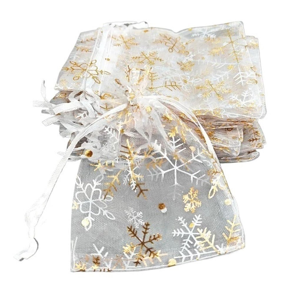 25pcs Printing Organza Gift Snowflake Drawstring Pouches Wedding Christmas Party Candy Packing(Gold,10X15cm)