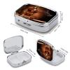Square Pill Box Portable Metal Pill Case 2 Compartment Small Travel Pill Organizer Cute Brandy Cigar Vitamins Holder Organizer for Purse Pocket view 2