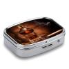 Square Pill Box Portable Metal Pill Case 2 Compartment Small Travel Pill Organizer Cute Brandy Cigar Vitamins Holder Organizer for Purse Pocket view 3