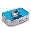 Square Pill Box Portable Metal Pill Case 2 Compartment Small Travel Pill Organizer Cute Smiling Face Dolphins Vitamins Holder Organizer for Purse Pocket view 3