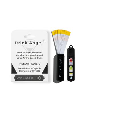 Drink Angel Spike Test Capsule Stealth Edition | Clinically Tested Drink Spiking Test Strips | UK Approved & California Compliant | Keyring Capsule with 10 Tests | Nights Out, Clubs, Parties