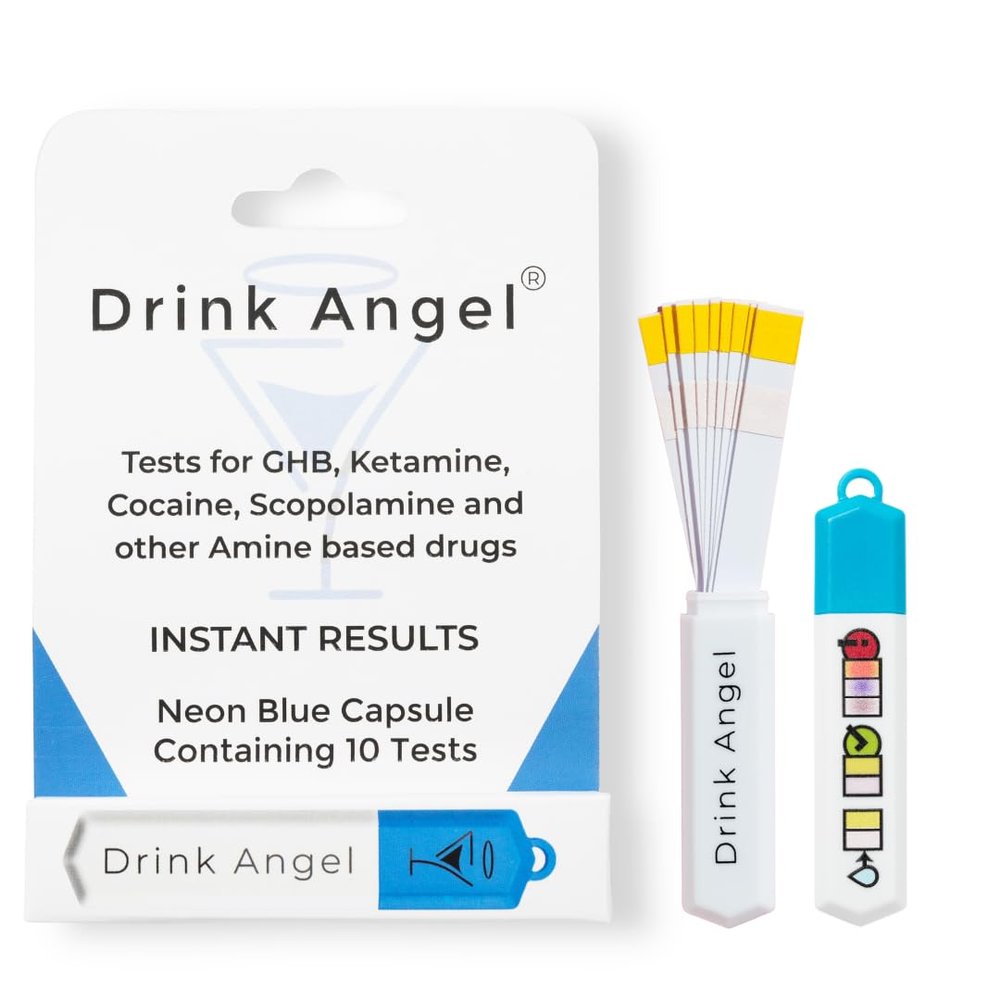 Drink Angel Spike Test Capsule Neon Blue Edition | Clinically Tested Drink Spiking Test Strips | UK Approved & California Compliant | Keyring Capsule with 10 Tests | Nights Out, Clubs, Parties