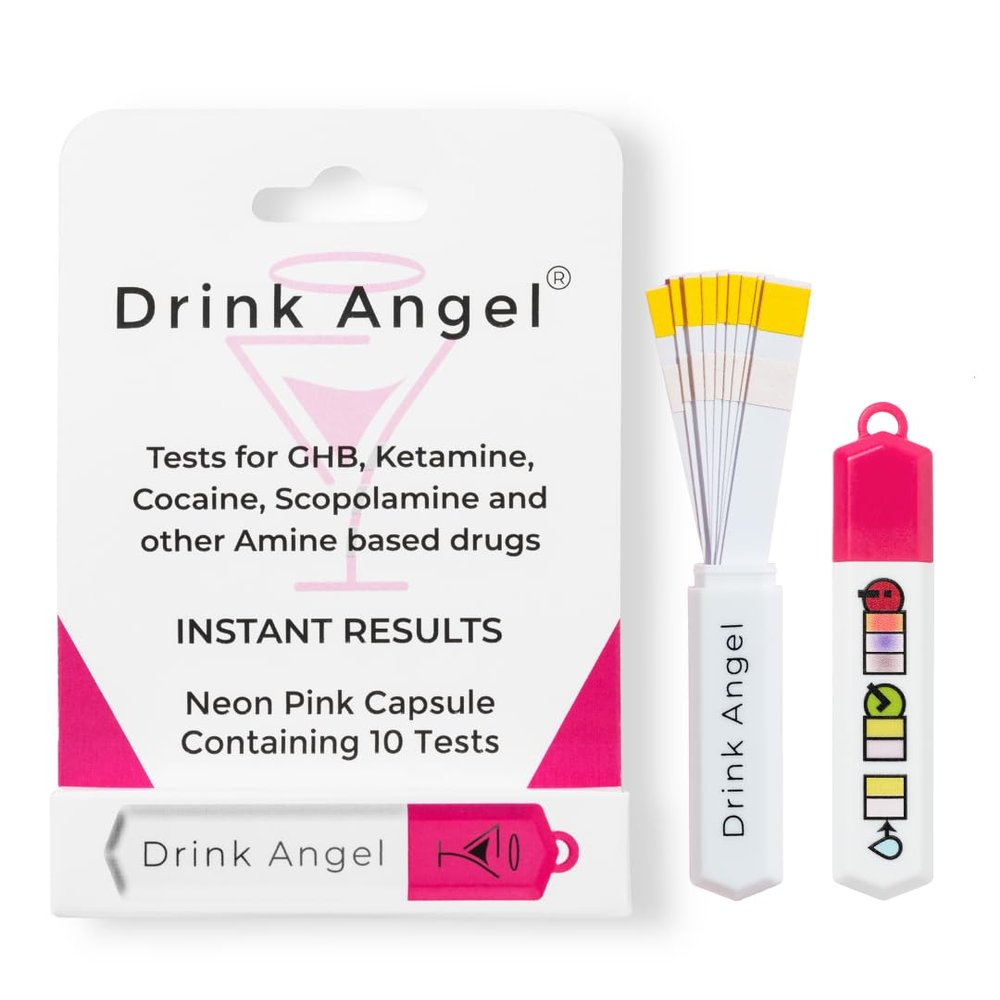 Drink Angel Spike Test Capsule Neon Pink Edition | Clinically Tested Drink Spiking Test Strips | UK Approved & California Compliant | Keyring Capsule with 10 Tests | Nights Out, Clubs, Parties