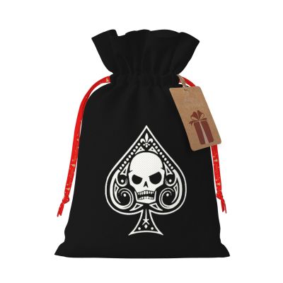 BYOBLU Poker Ace of Spades Holiday Drawstring Gift Bags, Christmas Gift Wrapping Sacks Pouches for Xmas Presents Party Favor (Large Small)