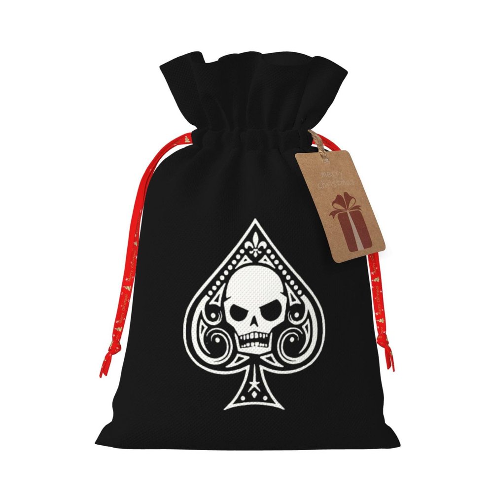 BYOBLU Poker Ace of Spades Holiday Drawstring Gift Bags, Christmas Gift Wrapping Sacks Pouches for Xmas Presents Party Favor (Large Small)