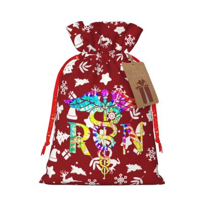 ByoBLu Lovely Rn Registered Nurse Holiday Drawstring Gift Bags, Christmas Gift Wrapping Sacks Pouches for Xmas Presents Party Favor (Large Small)