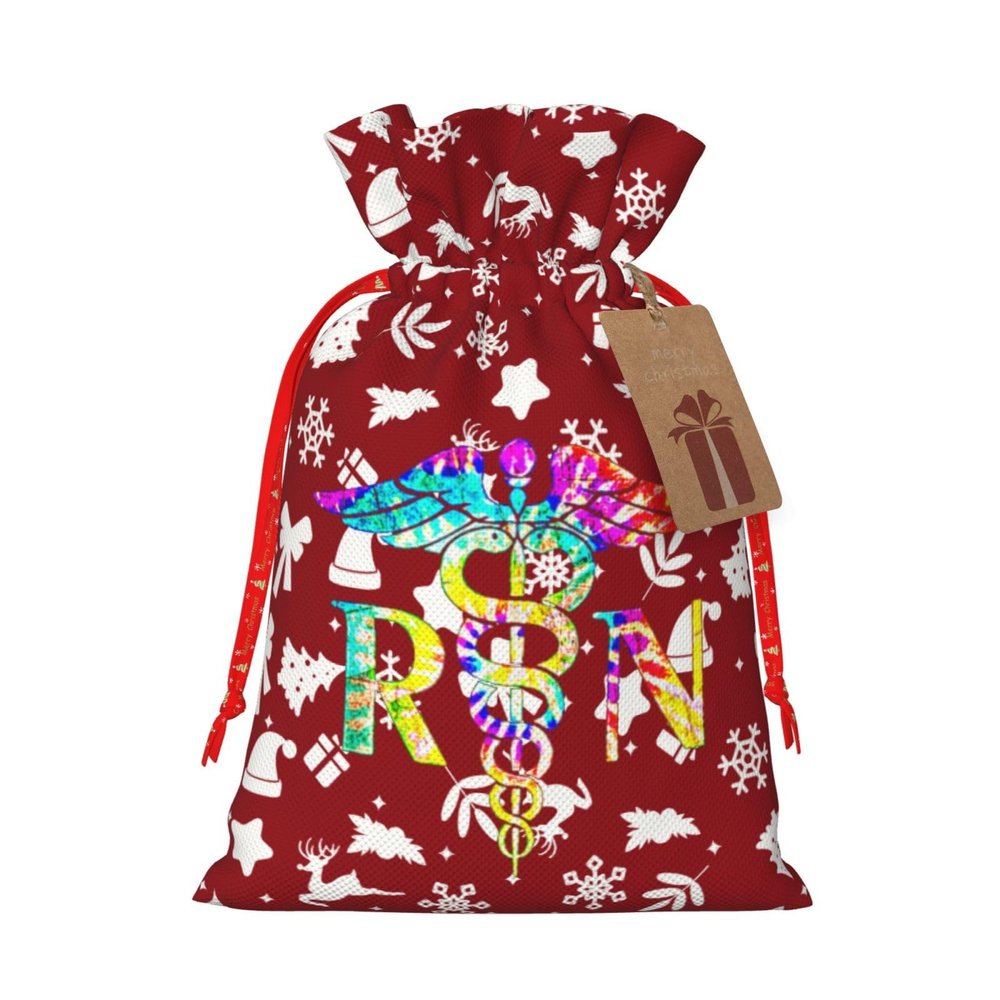 ByoBLu Lovely Rn Registered Nurse Holiday Drawstring Gift Bags, Christmas Gift Wrapping Sacks Pouches for Xmas Presents Party Favor (Large Small)