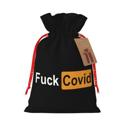 BYOBLU Fuck Covid Epi-Demy in Orange and Black Holiday Drawstring Gift Bags, Christmas Gift Wrapping Sacks Pouches for Xmas Presents Party Favor (Large Small)