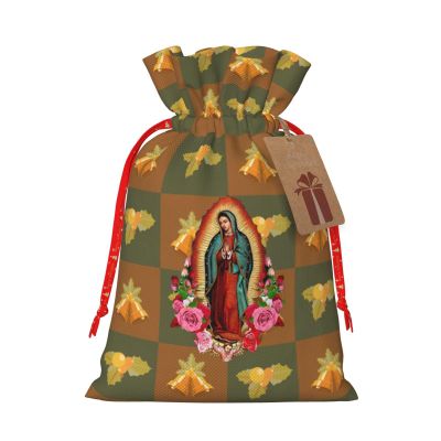 BYOBLU Our Lady of Guadalupe Virgin Mary Holiday Drawstring Gift Bags, Christmas Gift Wrapping Sacks Pouches for Xmas Presents Party Favor (Large Small)