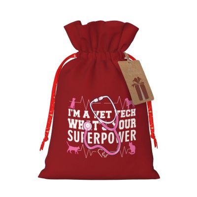BYOBLU I'm a Vet Tech What's Your Superpower Holiday Drawstring Gift Bags, Christmas Gift Wrapping Sacks Pouches for Xmas Presents Party Favor (Large Small)