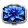 Travel Portable Pill Box with Mirror Blue Flower Printed Rectangular Medicine Box 2 Compartment Medicine Case Vitamin Pill Organizer for Fish Oils Supplements view 1