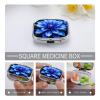Travel Portable Pill Box with Mirror Blue Flower Printed Rectangular Medicine Box 2 Compartment Medicine Case Vitamin Pill Organizer for Fish Oils Supplements view 4