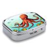 Giant Octopus Pill Box 2 Compartment Square Pill Case with Mirror Metal Pill Organizer Travel Pillbox Mini Medicine Storage Box for Pocket Purse view 3