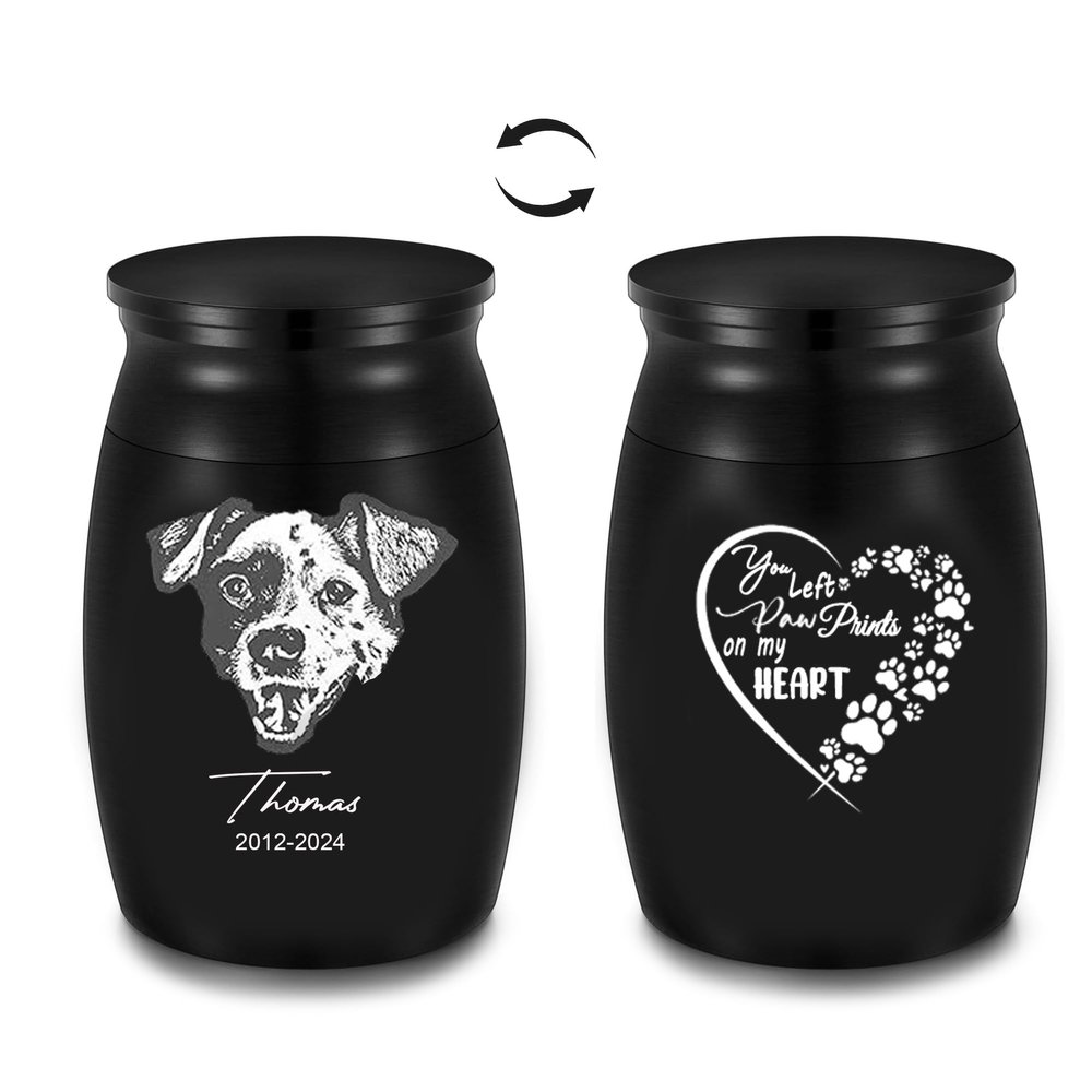Cring Coco Custom Dog and Cat Cremation Urns for Ashes, Personalized Pet Portrait Memorial Urns, Customizable Pet Name and Photo Keepsake