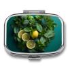 Lemon Mint Heart Shape Pill Box 2 Compartment Square Pill Case with Mirror Metal Pill Organizer Travel Pillbox Mini Medicine Storage Box for Pocket Purse view 1