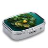 Lemon Mint Heart Shape Pill Box 2 Compartment Square Pill Case with Mirror Metal Pill Organizer Travel Pillbox Mini Medicine Storage Box for Pocket Purse view 3