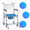 Shower Commode Chair with Wheels, Bedside Commode Chair, Multi-Functional Rolling Shower Wheelchair with Arms Toilet Chair Elderly and Disabled,Blue view 2